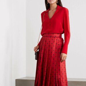 Fendi Embroidered button down shirt in red silk crepe de chine